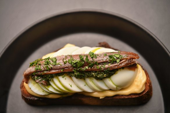 Anchovy on toast at Napier Quarter cafe and wine bar in Fitzroy.