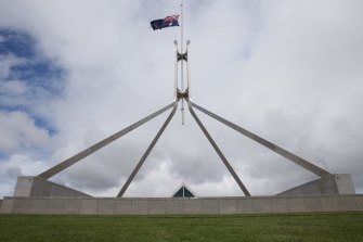 The torn Australian flag flown at Parliament House in Canberra on Monday 17 October 2016. Photo: Andrew Meares