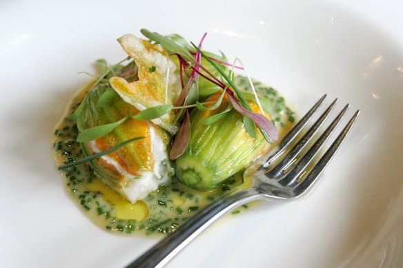Prawn mousse-stuffed zucchini flowers are a Centonove signature.