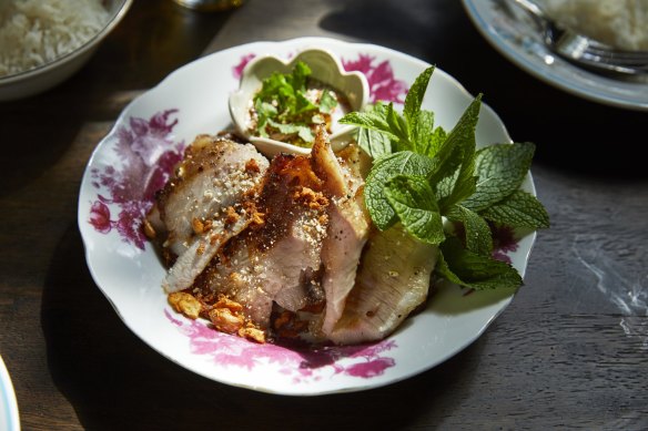 Grilled pork jowl with smoked chilli nam jim at Porkfat.