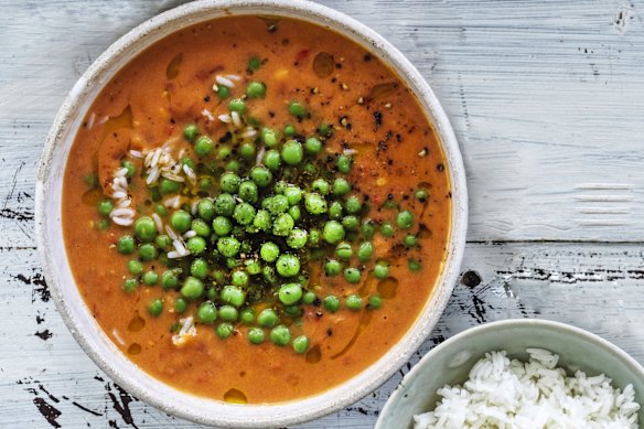 Hetty McKinnon's spicy tomato and coconut braised peas. 