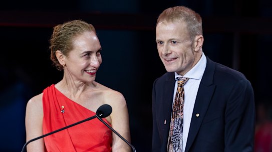 Professor Richard Scolyer with Professor Georgina Long after being announced as Australian of the Year in Canberra in January.