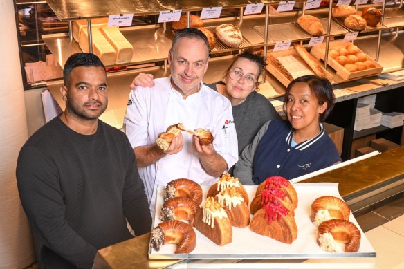Vinnie Kodladi, George Dardamanis, Mary Kodladi and Conners Buada,  owners of Drom Bakery in Melbourne’s Bayswater. 
