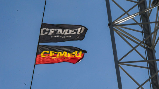 CFMEU flags.