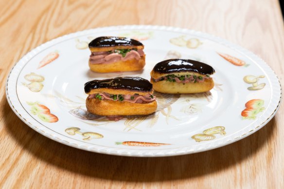 Chicken liver mousse eclairs.