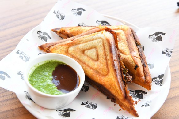 Flyover’s paneer tikka jaffle with mint and tamarind chutney.