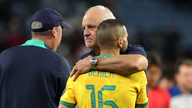 ‘These things are lessons in life’: Socceroos embrace Miller after devastating Asian Cup exit