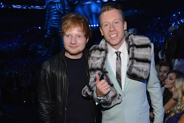 Ed Sheeran and Macklemore attend the 2013 MTV Video Music Awards at the Barclays Center on August 25, 2013 in the Brooklyn borough of New York City