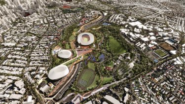From top, Archipelago’s proposed Olympic stadium, new aquatic centre and new arena at Victoria Park.