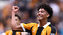 Lucas Herrington celebrates Hull’s win over Manchester United on August 22.