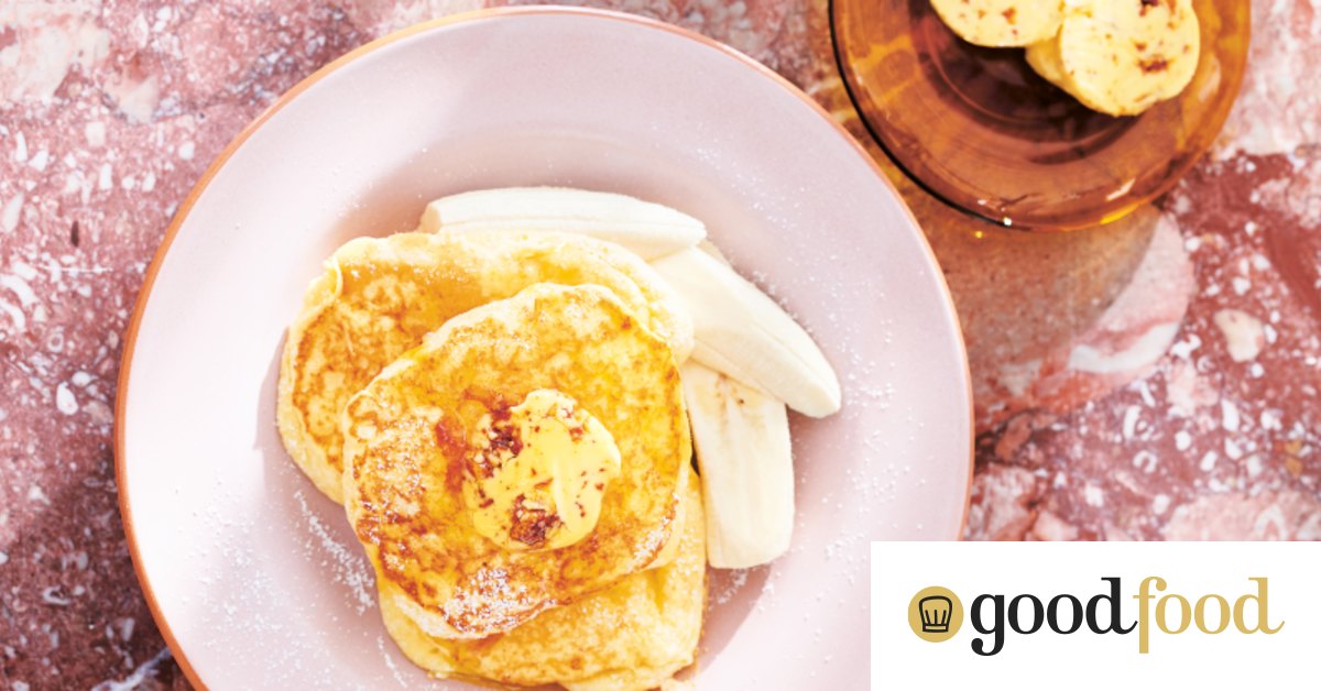 Bill Granger’s ricotta hotcakes recipe with honeycomb butter and banana