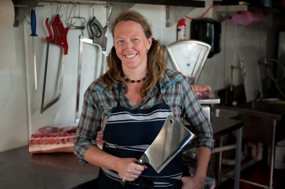 Tammi Jonas in the butchery on her farm.