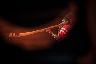 Baker Boy performs at the Sidney Myer Music Bowl on Saturday night.