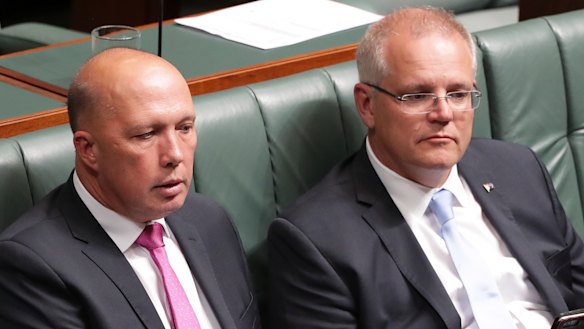 Minister for Home Affairs Peter Dutton and Prime Minister Scott Morrison.

