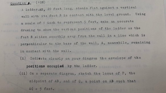 The first typewritten HSC mathematics paper, 1967. The solution to this question is at the end of this article.