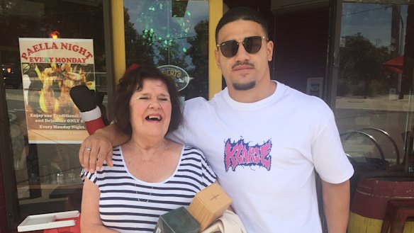 Former Melbourne Rebels player Sione Tuipulotu with his Scottish grandmother Jaqueline ‘Anne’ Thomson.