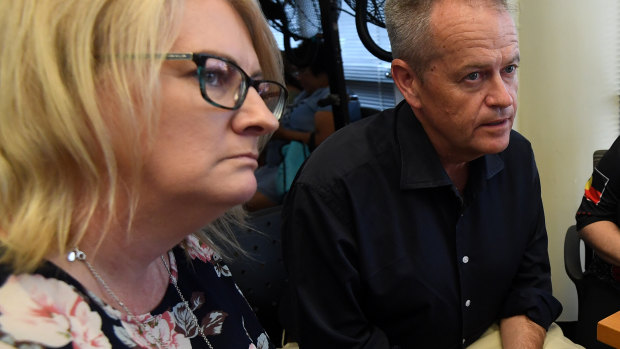 Queensland's Disability Services Minister Coralee O'Rourke with Opposition Leader Bill Shorten.