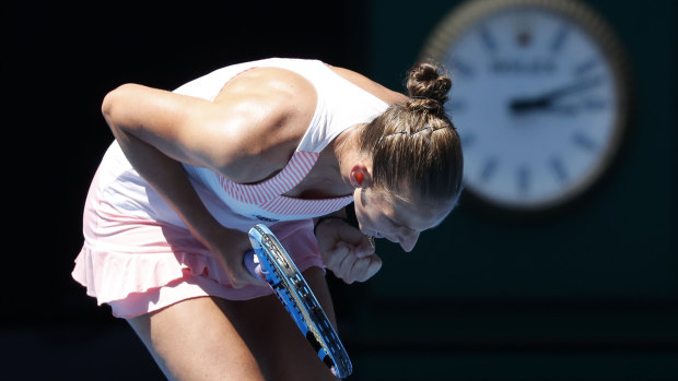 Karolina Pliskova celebrates her stunning victory over Serena Williams on Wednesday.
