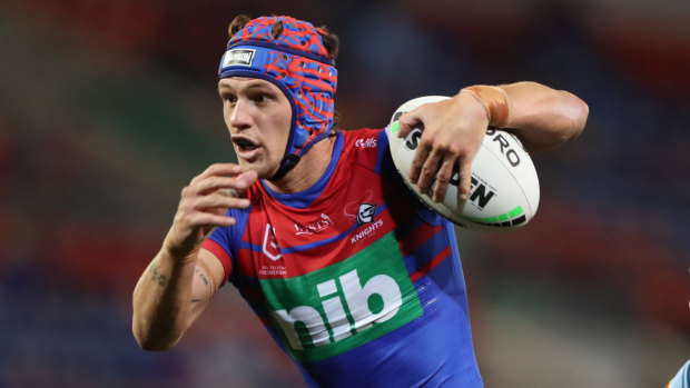 Kalyn Ponga scored a hat-trick against the Sharks, but was on the receiving end of some big hits.