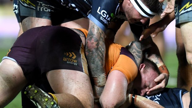 Josh McGuire was not charged over this tackle where he appears to have his hand near Matt Lodge's eyes.