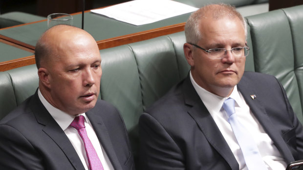 Minister for Home Affairs Peter Dutton and Prime Minister Scott Morrison.
