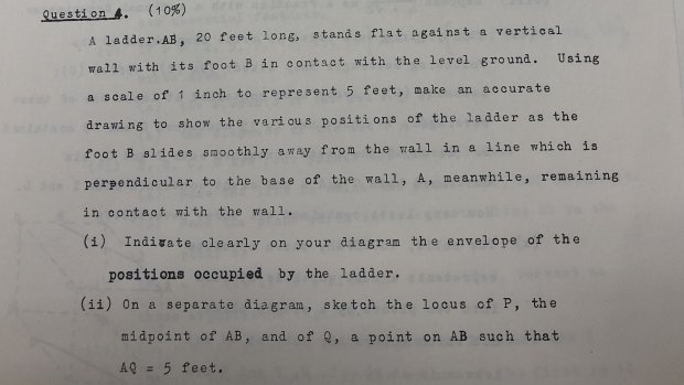 The first typewritten HSC mathematics paper, 1967. The solution to this question is at the end of this article.