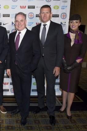 Melbourne City vice-chairman Simon Pearce (second from right) is on the board of Manchester City, which is being investigated by UEFA.