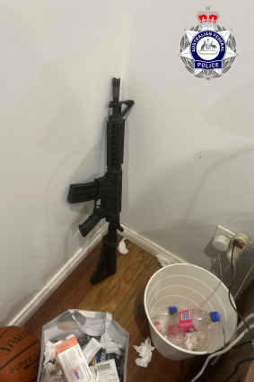 The assault rifle allegedly found inside a Sydney drug lab.