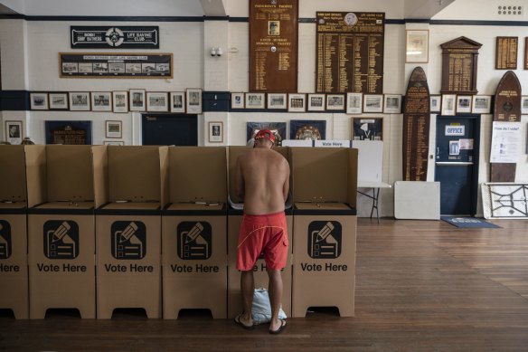 A polling booth at Bondi Beach on election day. 