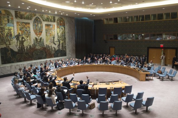 A UN Security Council meeting.