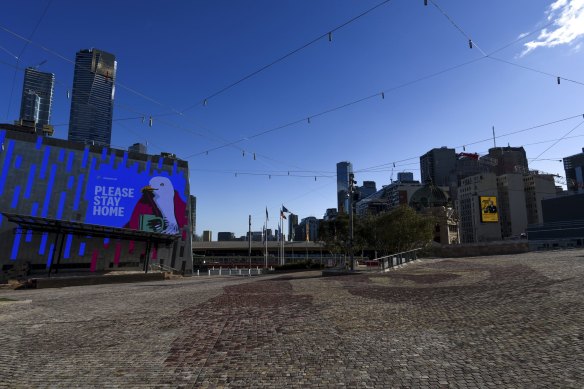 Melbourne’s Federation Square during lockdown in 2020.