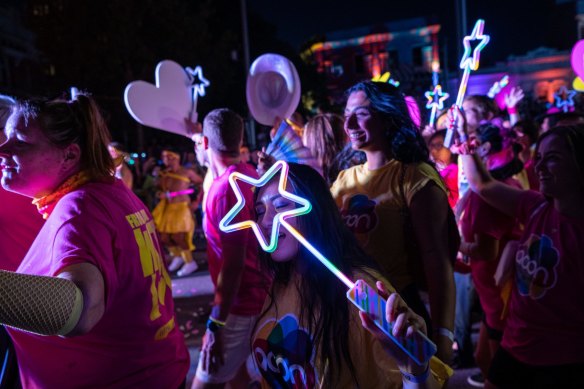 Participants take part in the 45th annual Gay and Lesbian Mardi Gras parade in Sydney.