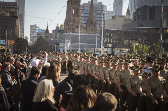 The Anzac Day march in Melbourne last year.