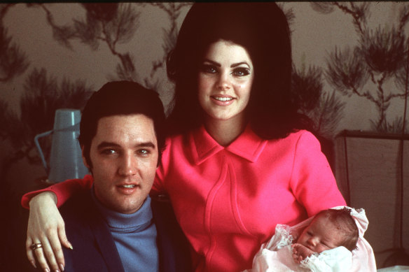 Elvis Presley with his wife Priscilla and their only child Lisa-Marie in 1968.