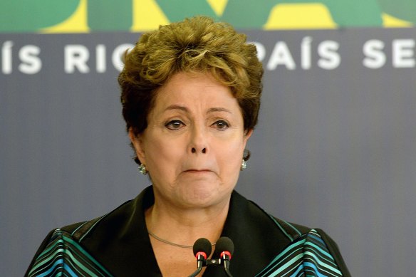 Brazilian President Dilma Rousseff cries while delivering a speech during the ceremony presenting the final report of the National Truth Commission.