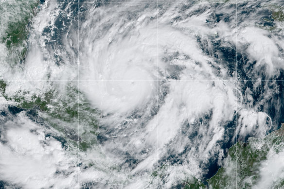 A satellite image shows Hurricane Etna in the Gulf of Mexico on Monday.