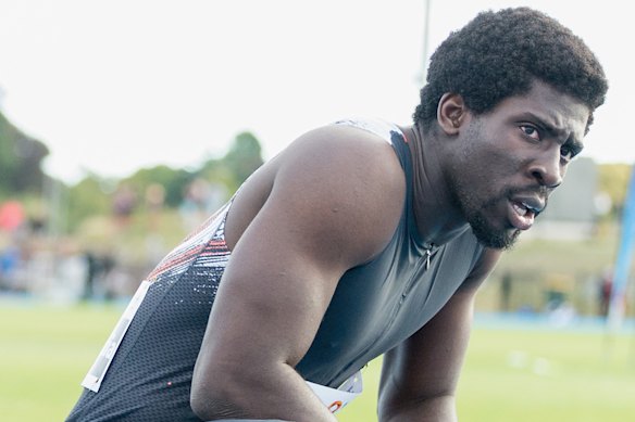 Eddie Osei-Nketia after a 200-metre race in Christchurch in 2021.