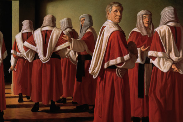 Heimans’ portrait of then-Justice Michael Kirby (centre) in 1998 was bought by the National Portrait Gallery three years later.
