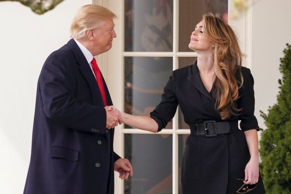 Donald Trump with his communications director Hope Hicks on her final day working for the president in 2018.  
