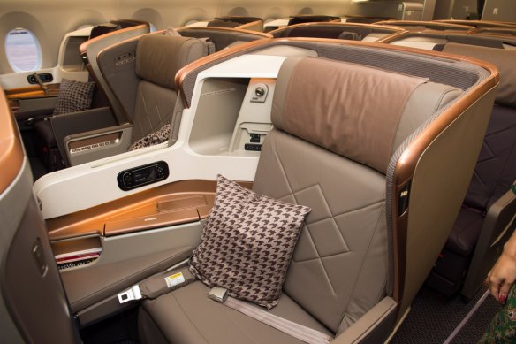 The business class cabin of Singapore Airlines' Airbus A350.