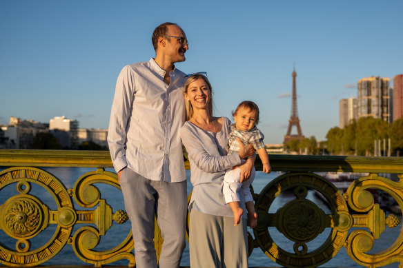 Nicolas Collignon, Loretta Genovesi and their son Antony Pierre Santo Collignon near their home in the 15th Arrondissement. 