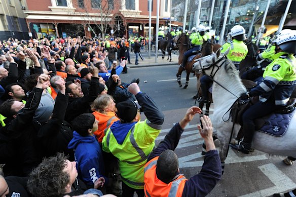 A protest during Grocon’s dispute with the CFMEU in 2012
