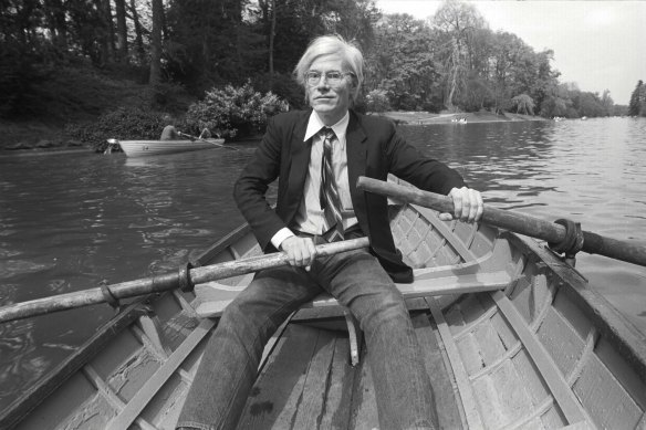 Andy Warhol in a row boat in Paris’s Bois de Boulogne, 1981.