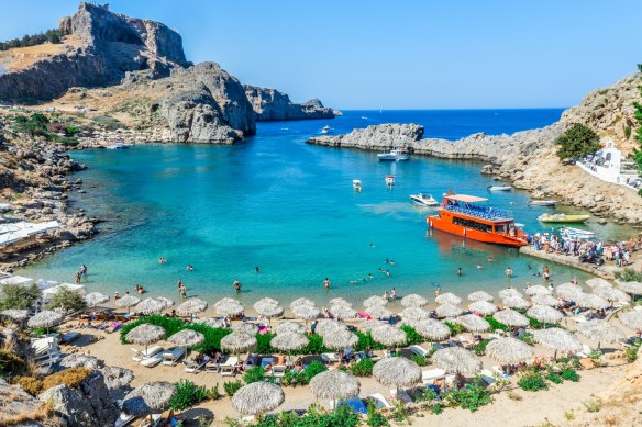 Think the Aegean Sea is all about classical ruins? You can sail it for fun in the sun as well such as here in beautiful St. Paul’s Bay in Rhodes, Greece.