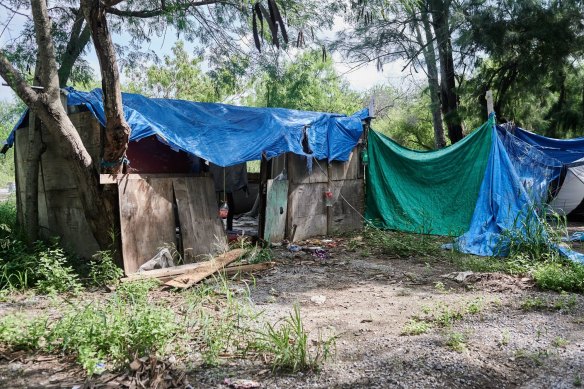 Abando<em></em>ned makeshift migrant camps near the US border in Matamoros, Tamaulipas, Mexico. Unnew<em></em>lineed migrant crossings have plunged since President Joe Biden’s executive order in June limiting asylum claims.
