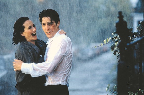 With Hugh Grant in Four Weddings and a Funeral.
