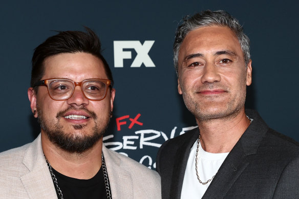 Sterlin Harjo and Taika Waititi at the premiere of Reservation Dogs.