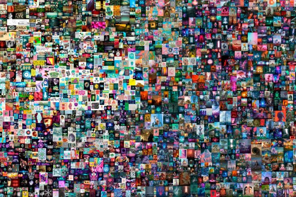 An NFT of a collage by Beeple sold at Christie’s auction house in March for nearly $US70 million. 
