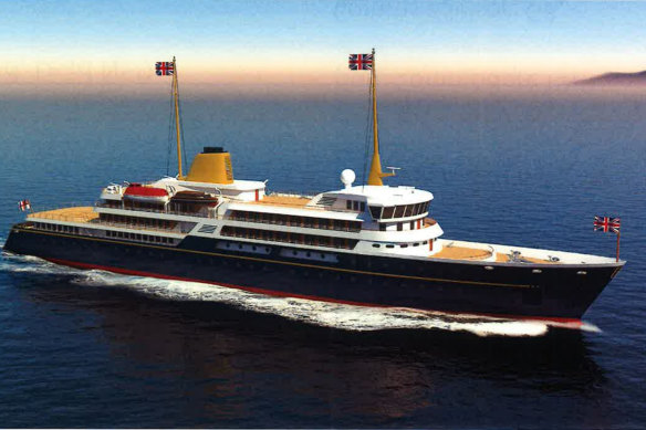 An artist’s impression of a new national flagship, the successor to the Royal Yacht Britannia, which former prime minister Boris Johnson said would promote British trade and industry around the world.