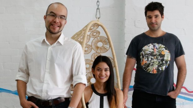 Canva, co-founders (l-r) Cameron Adams, Melanie Perkins and Cliff Obrecht. The company could have raised funds at a higher valuation, Obrecht says.